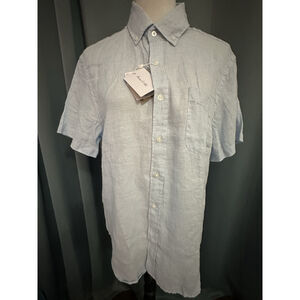 Porter & Ash 100% Linen Button Front Shirt Men’s Blue Short Sleeve NWT